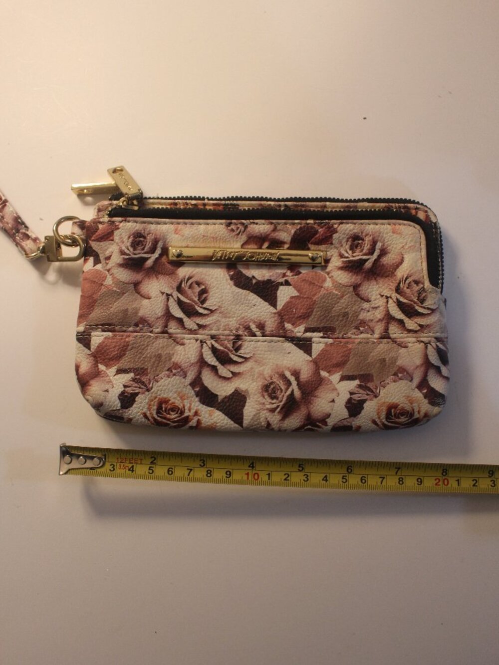 Betsey Johnson Blush Rose Print Double-Zip Wristlet
